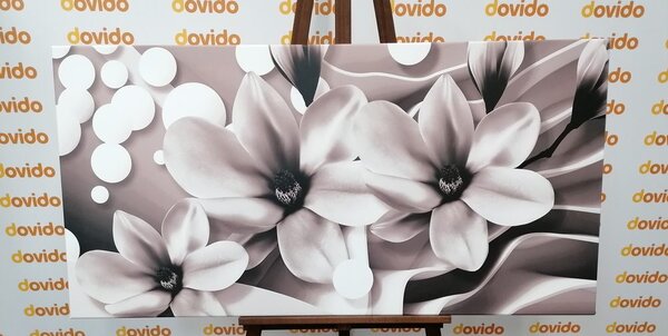 Tablou floare magnolie pe fundal abstract alb-negru