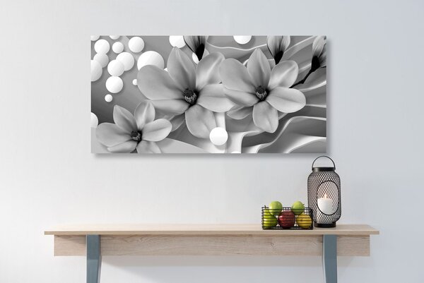 Tablou floare magnolie pe fundal abstract alb-negru