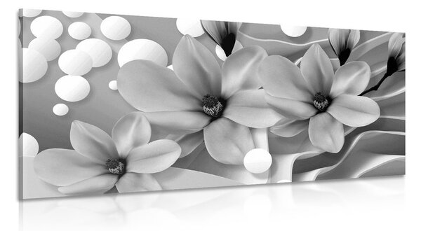 Tablou floare magnolie pe fundal abstract alb-negru