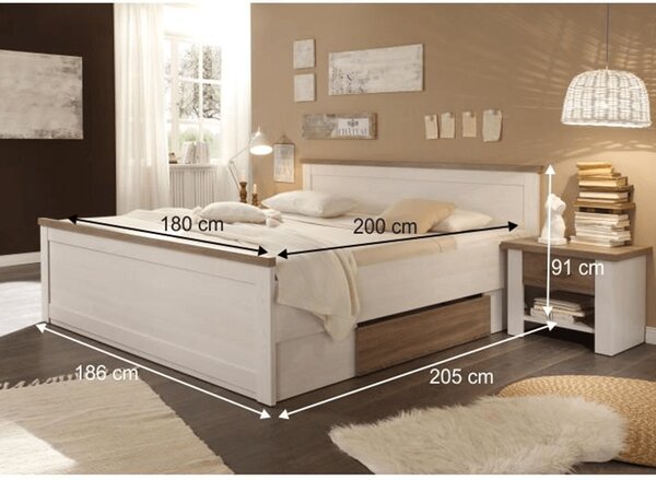 Set dormitor LUMERA, pin alb/stejar sonoma, PAL laminat, cu pat 180x20