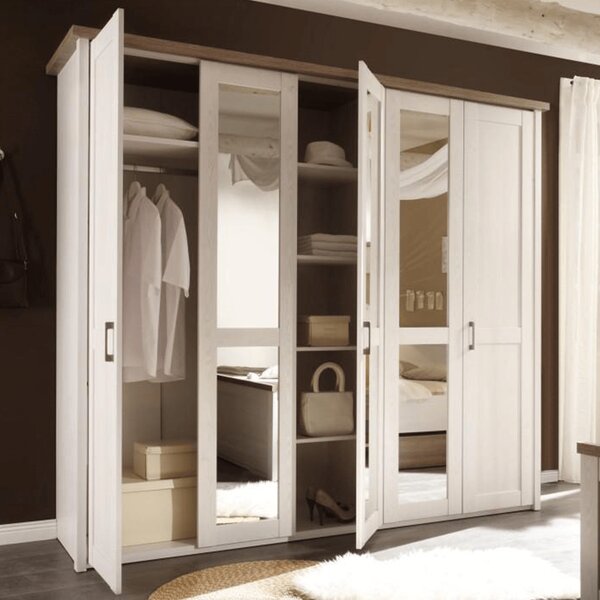 Set dormitor LUMERA, pin alb/stejar sonoma, PAL laminat, cu pat 180x20