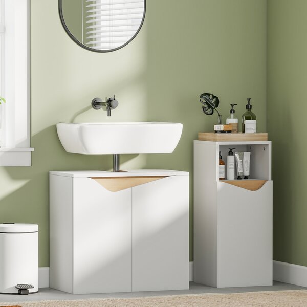 HOMCOM Dulap Sub Lavoar pentru Baie, Dulap de Depozitare cu Uși Soft-Close, pentru Lavoar fără Coloană, Alb | Aosom Romania