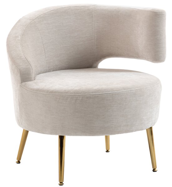HOMCOM Scaun Modern pentru Living cu Spătar Arcuit și Arcuri Individuale, Tapițat cu Chenille, Spumă, Lemn și Oțel, 69x65x67 cm, Crem și Auriu | Aosom Romania