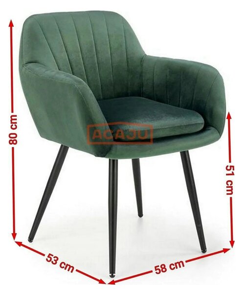 Scaun K429, verde/negru, stofa catifelata/metal, 58x53x80 cm