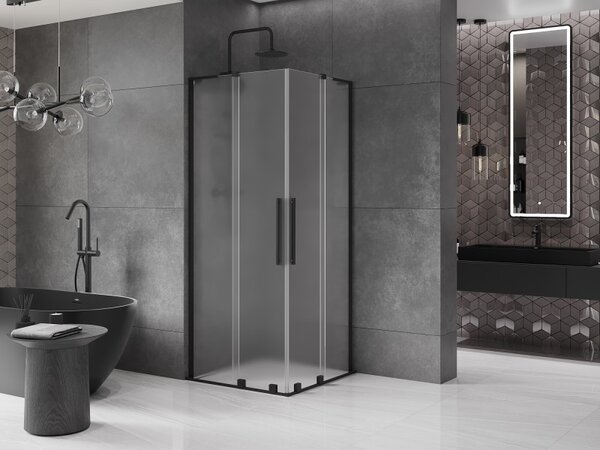 Mexen Velar L Duo, cabină de duș cu ușă glisantă 100 x 100 cm, sticlă mată 8 mm, negru mat, 871-100-100-02-33-70