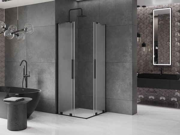 Mexen Velar L Duo, cabină de duș cu ușă glisantă 100 x 100 cm, sticlă mată 8 mm, negru mat, 871-100-100-02-33-70