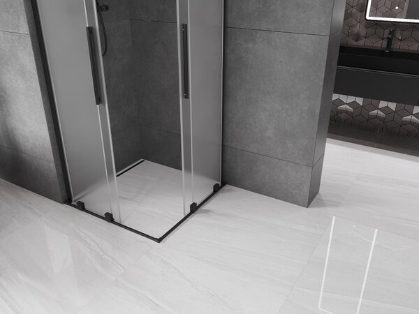 Mexen Velar L Duo, cabină de duș cu ușă glisantă 100 x 100 cm, sticlă mată 8 mm, negru mat, 871-100-100-02-33-70