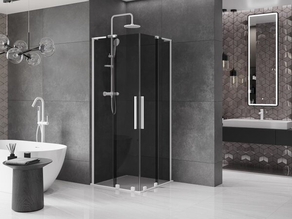 Mexen Velar L Duo, cabină de duș cu ușă glisantă 80 x 80 cm, sticlă gri 8 mm, alb mat, 871-080-080-02-43-20