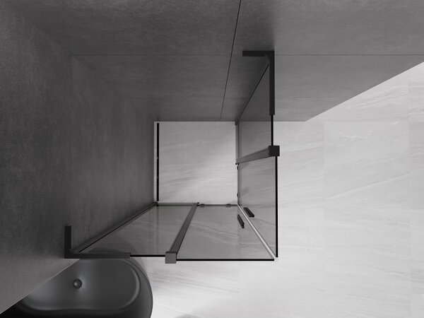 Mexen Velar L Duo, cabină de duș cu ușă glisantă 80 x 80 cm, sticlă gri 8 mm, negru mat, 871-080-080-02-43-70
