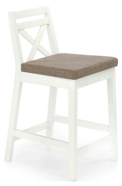 Scaun bar BORYS LOW, bej - Inari 23/alb, stofa/lemn, 41x48x83 cm