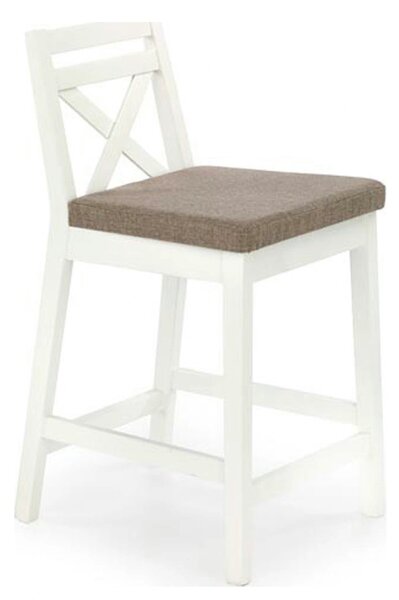 Scaun bar BORYS LOW, bej - Inari 23/alb, stofa/lemn, 41x48x83 cm