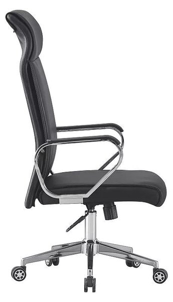 Scaun ergonomic de birou, inaltime reglabila 122-130 cm, piele ecologica, baza otel cromat, negru