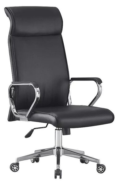 Scaun ergonomic de birou, inaltime reglabila 122-130 cm, piele ecologica, baza otel cromat, negru