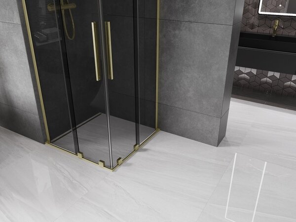 Mexen Velar L Duo, cabină de duș cu ușă glisantă 80 x 80 cm, sticlă gri 8 mm, auriu mat, 871-080-080-02-43-55