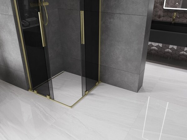 Mexen Velar L Duo, cabină de duș cu ușă glisantă 80 x 80 cm, sticlă gri 8 mm, auriu mat, 871-080-080-02-43-55