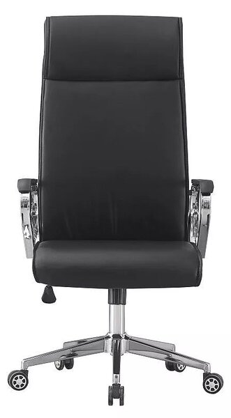 Scaun ergonomic de birou, inaltime reglabila 122-130 cm, piele ecologica, baza otel cromat, negru
