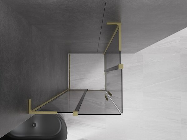 Mexen Velar L Duo, cabină de duș cu ușă glisantă 80 x 80 cm, sticlă gri 8 mm, auriu mat, 871-080-080-02-43-55