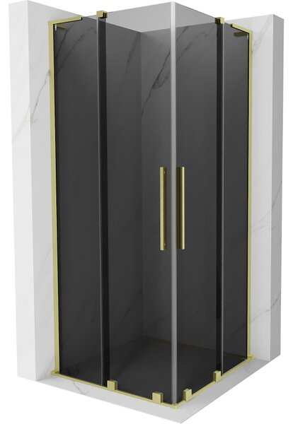 Mexen Velar L Duo, cabină de duș cu ușă glisantă 80 x 80 cm, sticlă gri 8 mm, auriu mat, 871-080-080-02-43-55