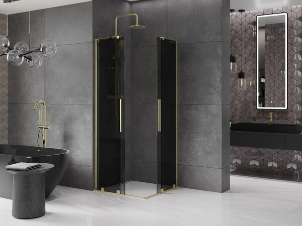 Mexen Velar L Duo, cabină de duș cu ușă glisantă 80 x 80 cm, sticlă gri 8 mm, auriu mat, 871-080-080-02-43-55