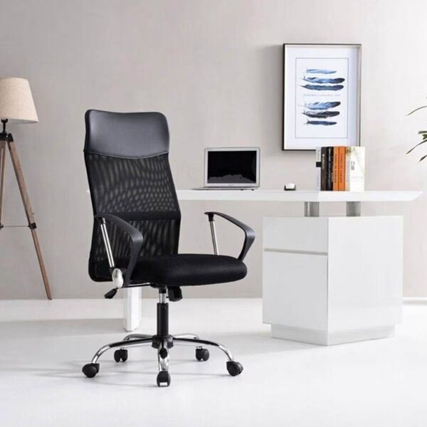 Scaun ergonomic directorial, inaltime reglabila 108-118 cm, spatar inalt, sezut inclinabil, negru