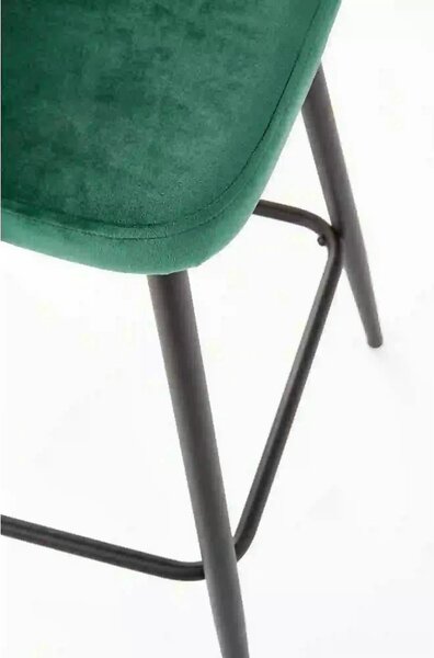 Scaun bar H96, verde inchis/negru, stofa/otel, 48x49x89 cm