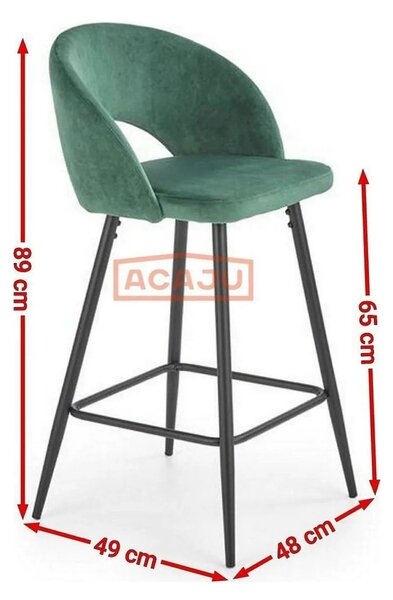 Scaun bar H96, gri/negru, stofa/otel, 48x49x89 cm
