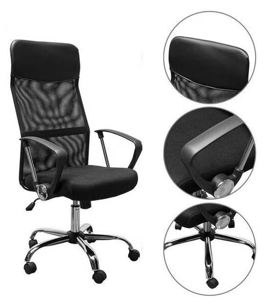 Scaun ergonomic directorial, inaltime reglabila 108-118 cm, spatar inalt, sezut inclinabil, negru
