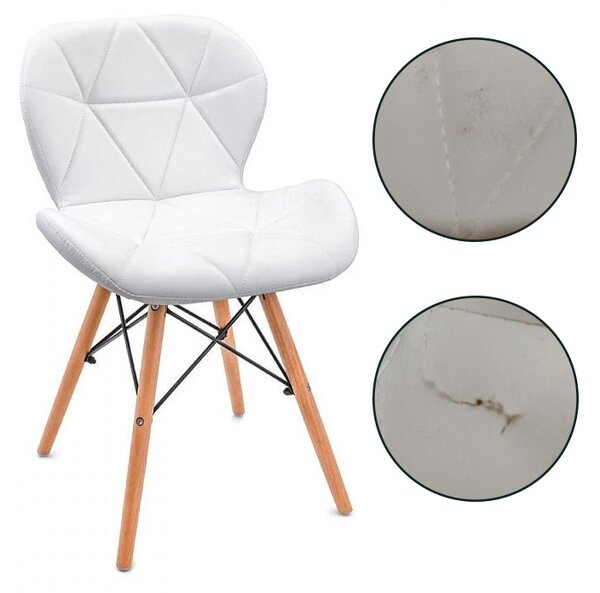 Scaun bucatarie, cadru lemn natur, design scandinav, alb, RESIGILAT