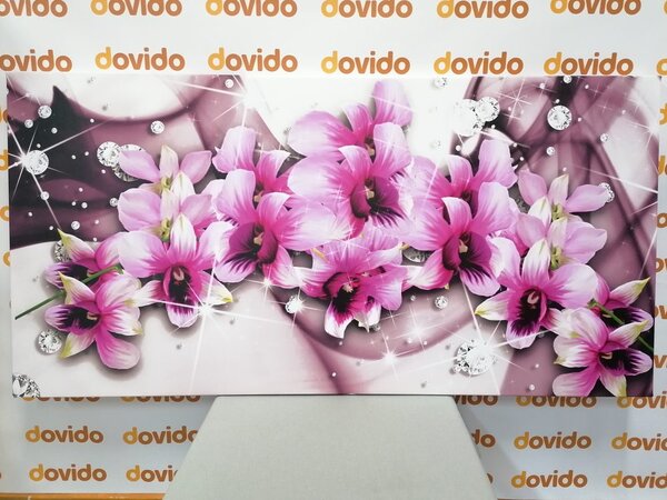 Tablou flori violete pe fundal abstract