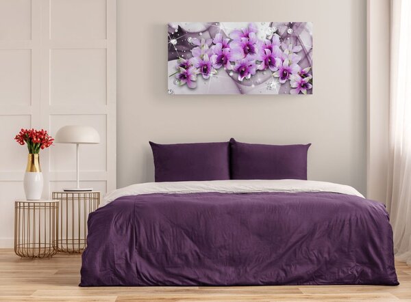Tablou flori violete pe fundal abstract