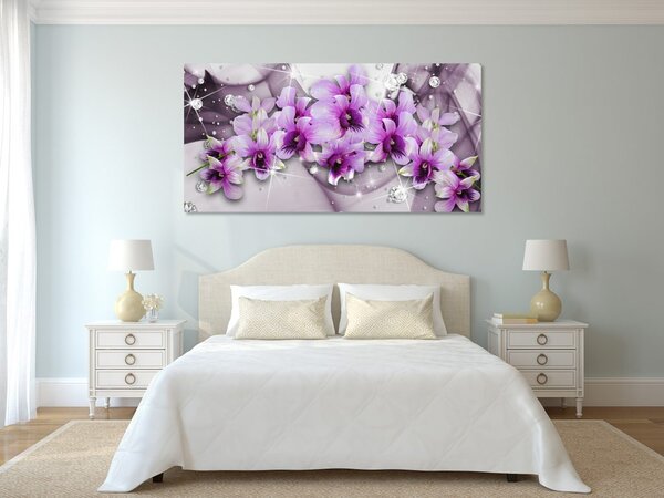 Tablou flori violete pe fundal abstract