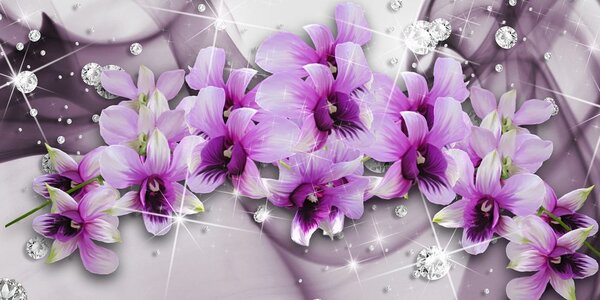 Tablou flori violete pe fundal abstract