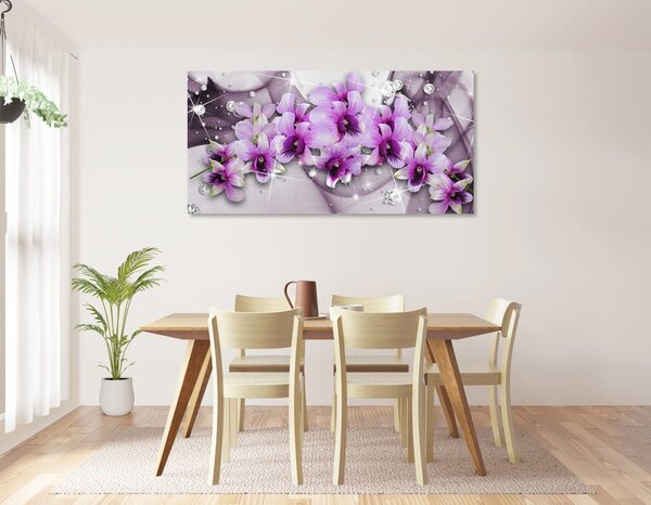 Tablou flori violete pe fundal abstract