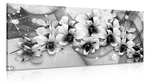 Tablou flori pe fundal abstract alb-negru