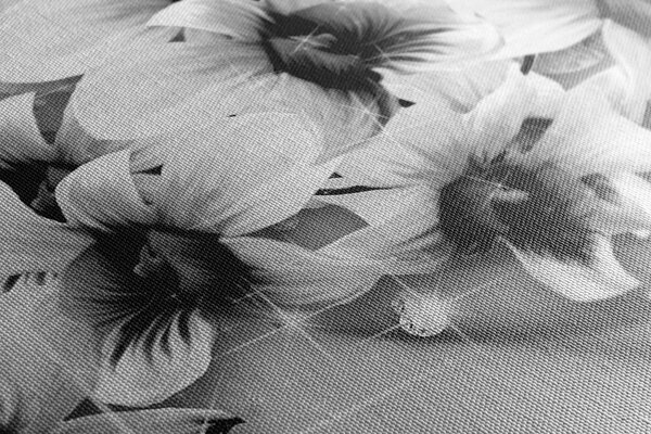 Tablou flori pe fundal abstract alb-negru