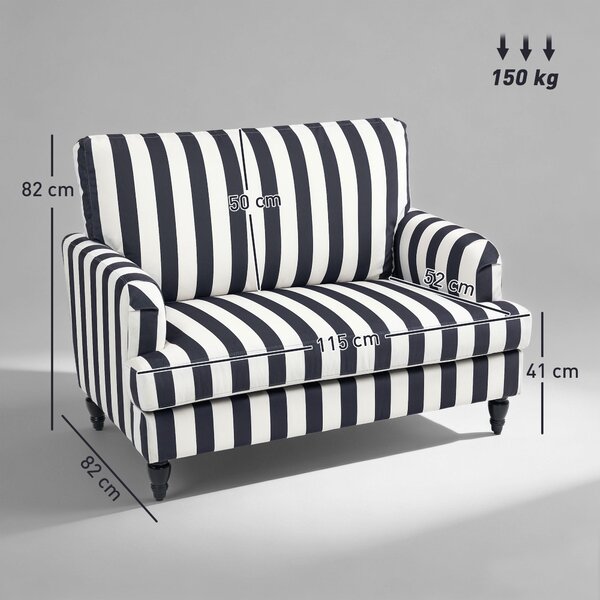 HOMCOM Fotoliu de Living cu Șezut Larg și Cotiere Lungi, Fotoliu din Catifea cu Dungi și Umplutură Groasă, 115x82x82 cm, Negru și Alb | Aosom Romania