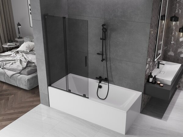 Mexen Velar L, paravan de baie glisant cu 2 aripi 100 x 150 cm, sticlă gri 8 mm, negru mat, 896-100-003-41-70