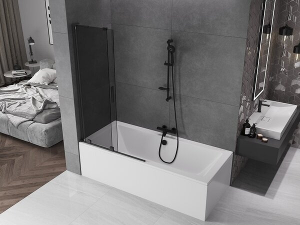 Mexen Velar L, paravan de baie glisant cu 2 aripi 100 x 150 cm, sticlă gri 8 mm, negru mat, 896-100-003-41-70