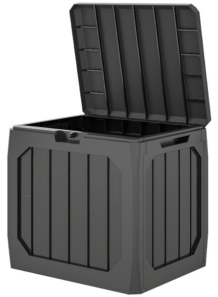 Outsunny Ladă de Grădină 121L din Plastic, Cutie de Depozitare pentru Exterior cu Mânere, Impermeabilă și cu Încuiere, 56x45x53 cm, Negru | Aosom Romania