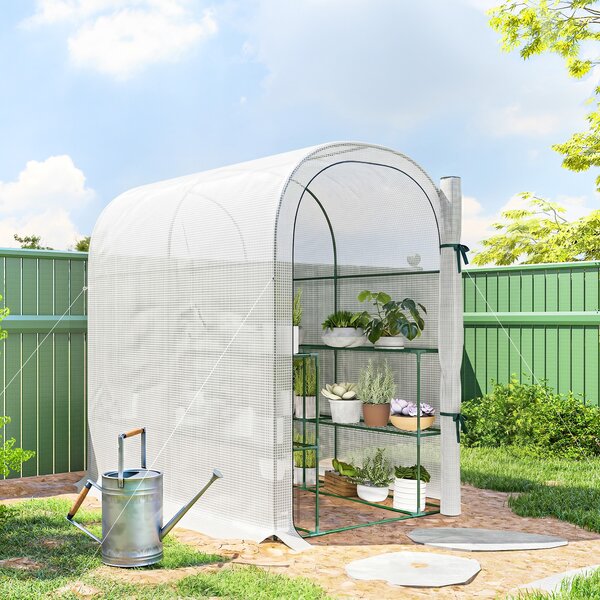 Outsunny Seră de Grădină cu Rafturi și Ușă Rulabilă, Seră pentru Grădină cu Cadru din Oțel, Acoperiș din PE Anti-UV, pentru Legume, Flori și Plante, 123x187x189 cm, Alb | Aosom Romania
