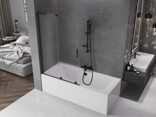 Mexen Velar L, paravan de baie glisant cu 2 aripi 110 x 150 cm, sticlă mată 8 mm, negru mat, 896-110-003-31-70