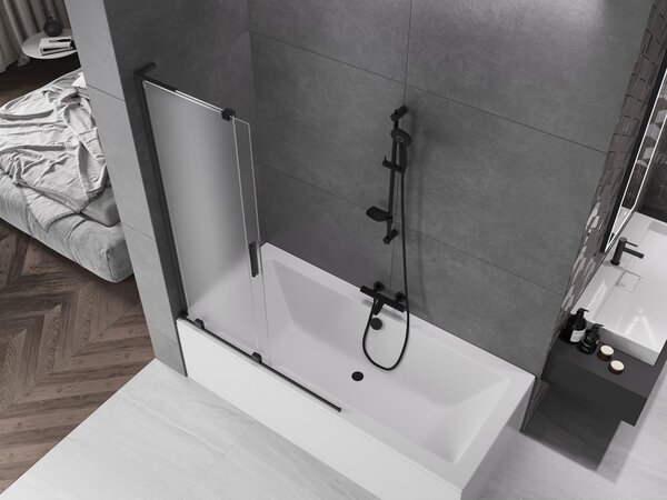 Mexen Velar L, paravan de baie glisant cu 2 aripi 110 x 150 cm, sticlă mată 8 mm, negru mat, 896-110-003-31-70