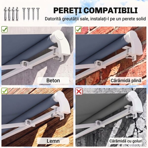 Outsunny 3,6 x 2,5 m Copertină Retractabilă cu Manivelă pentru Terasă, Grădină, Alb Crem | Aosom Romania