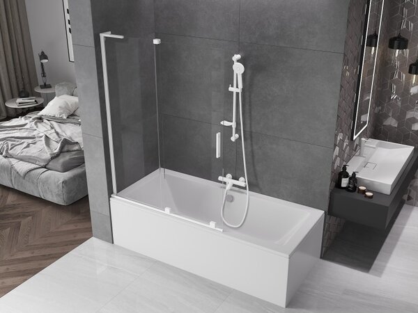 Mexen Velar L, paravan de baie glisant cu 2 aripi 120 x 150 cm, sticlă transparentă de 8 mm, profil alb, 896-120-003-01-20