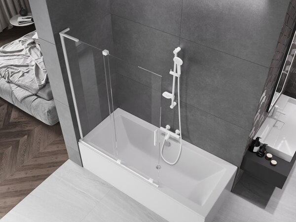 Mexen Velar L, paravan de baie glisant cu 2 aripi 120 x 150 cm, sticlă transparentă de 8 mm, profil alb, 896-120-003-01-20