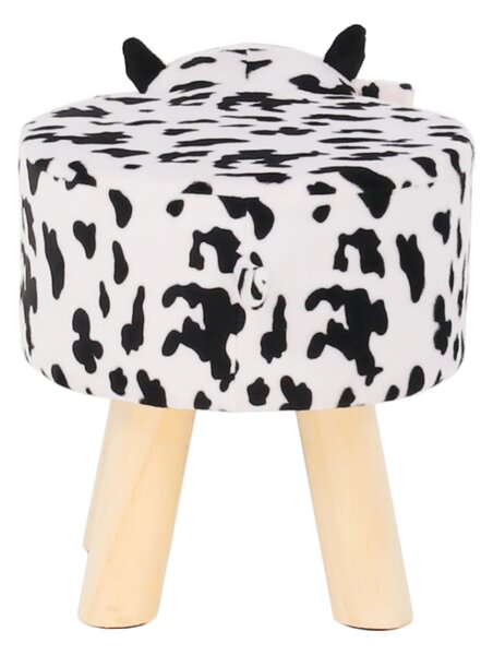 Taburet MOLLY, alb/negru, material textil/lemn, 47x28x31 cm