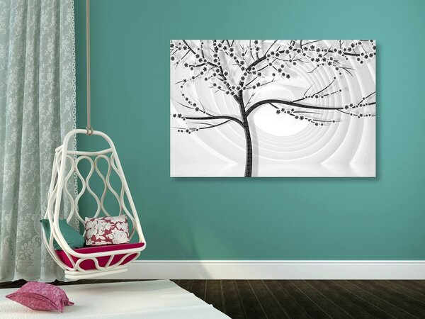 Tablou copac modern pe fundal abstract alb-negru
