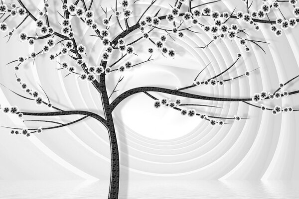 Tablou copac modern pe fundal abstract alb-negru