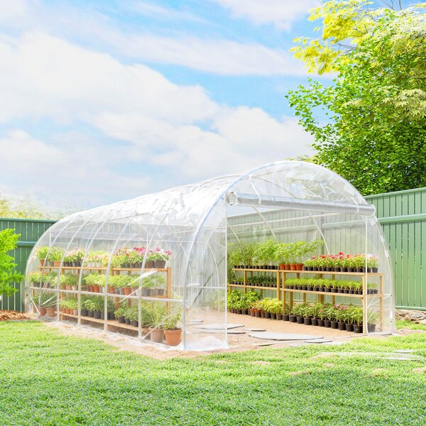 Outsunny Seră de Grădină Tip Tunel 3x6x2 m cu 2 Uși Rulabile, Cadru din Oțel și Acoperire din PE, pentru Legume, Fructe, Flori, Anti-UV, Transparentă | Aosom Romania