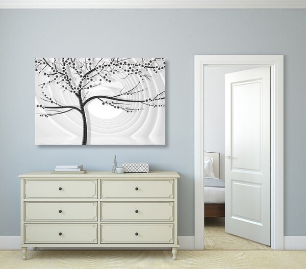 Tablou copac modern pe fundal abstract alb-negru